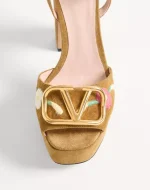 Valentino VLogo Signature Platform Sandal In Split Leather With Floral Embroidery 115 Mm - Image 3